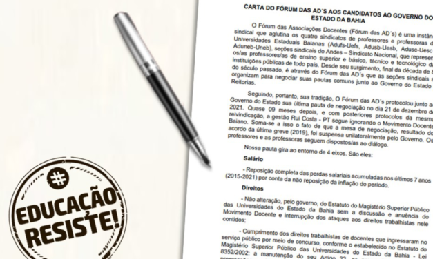 Eleições 2022: Associações Docentes enviam carta aberta aos candidatos ao Governo do Estado